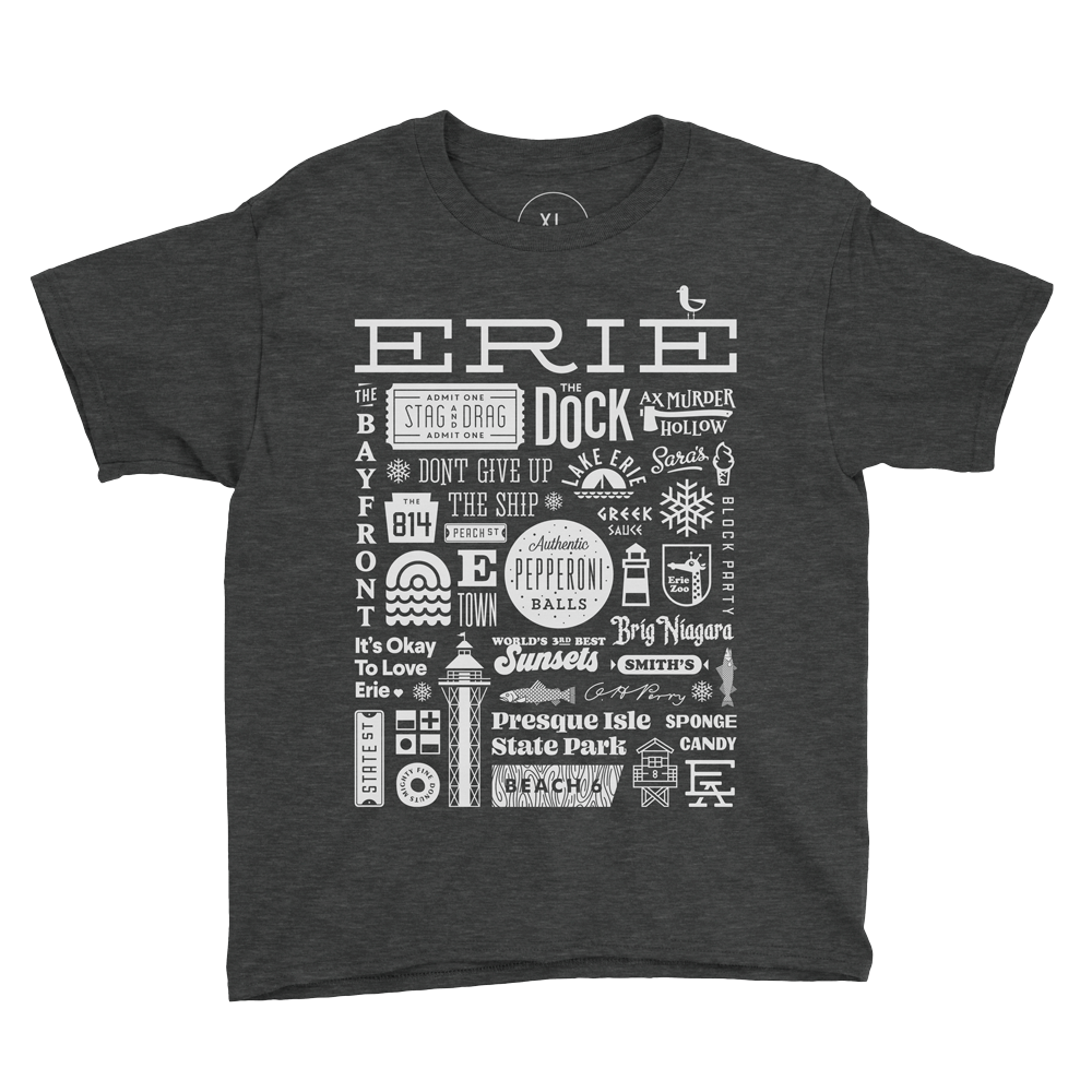 Erie Collage Youth Tee - Charcoal Black