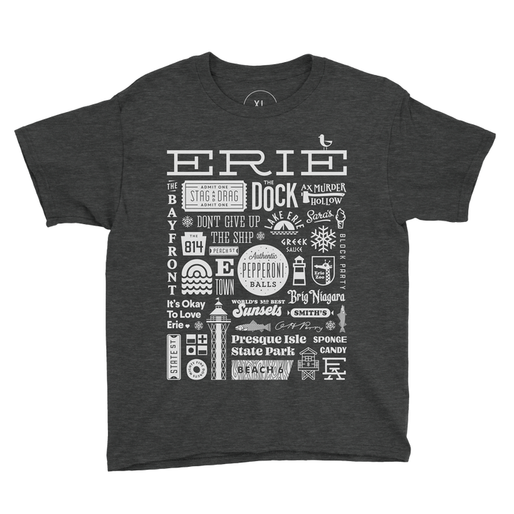 Erie Collage Youth Tee - Charcoal Black