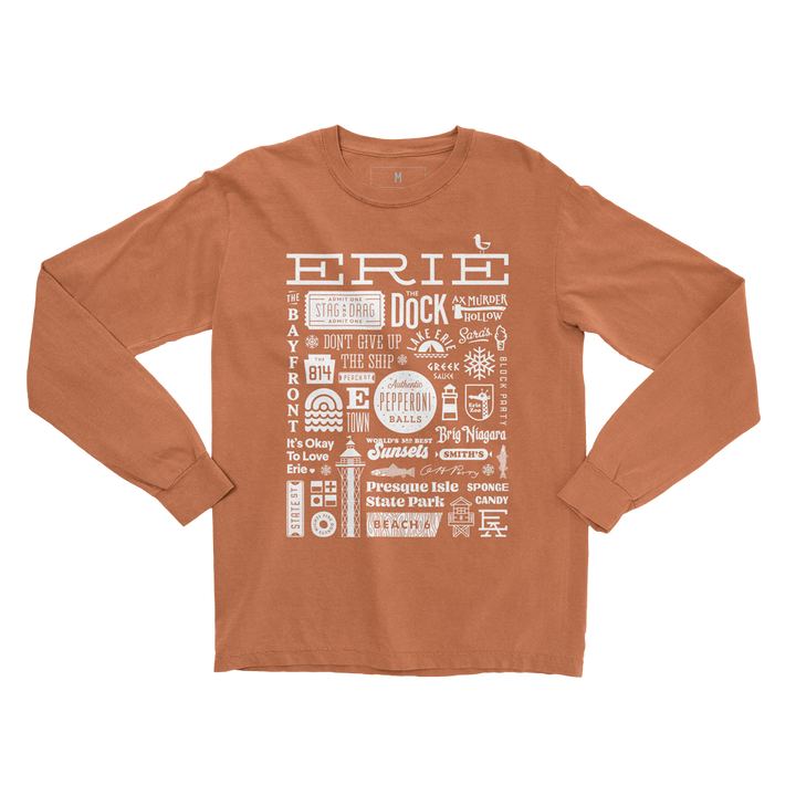 Erie Collage Long Sleeve Tee - Burnt Orange