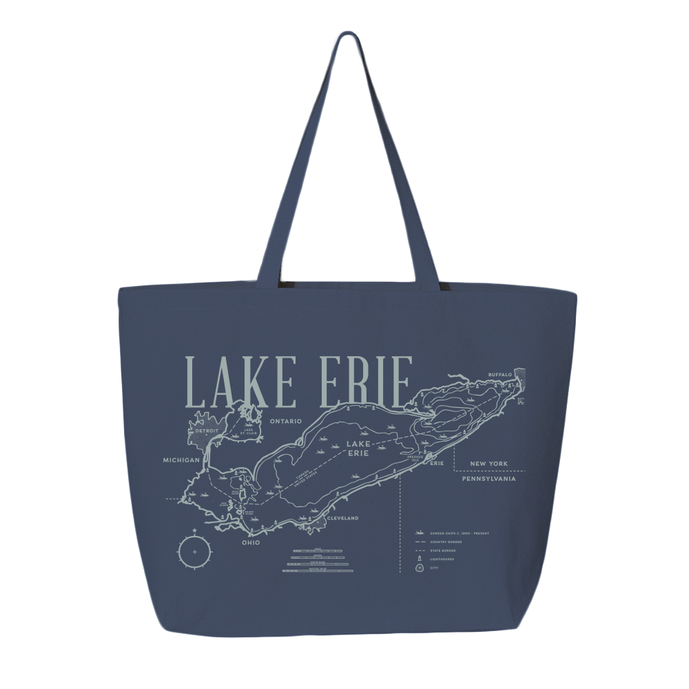 Vintage Lake Erie Map Tote