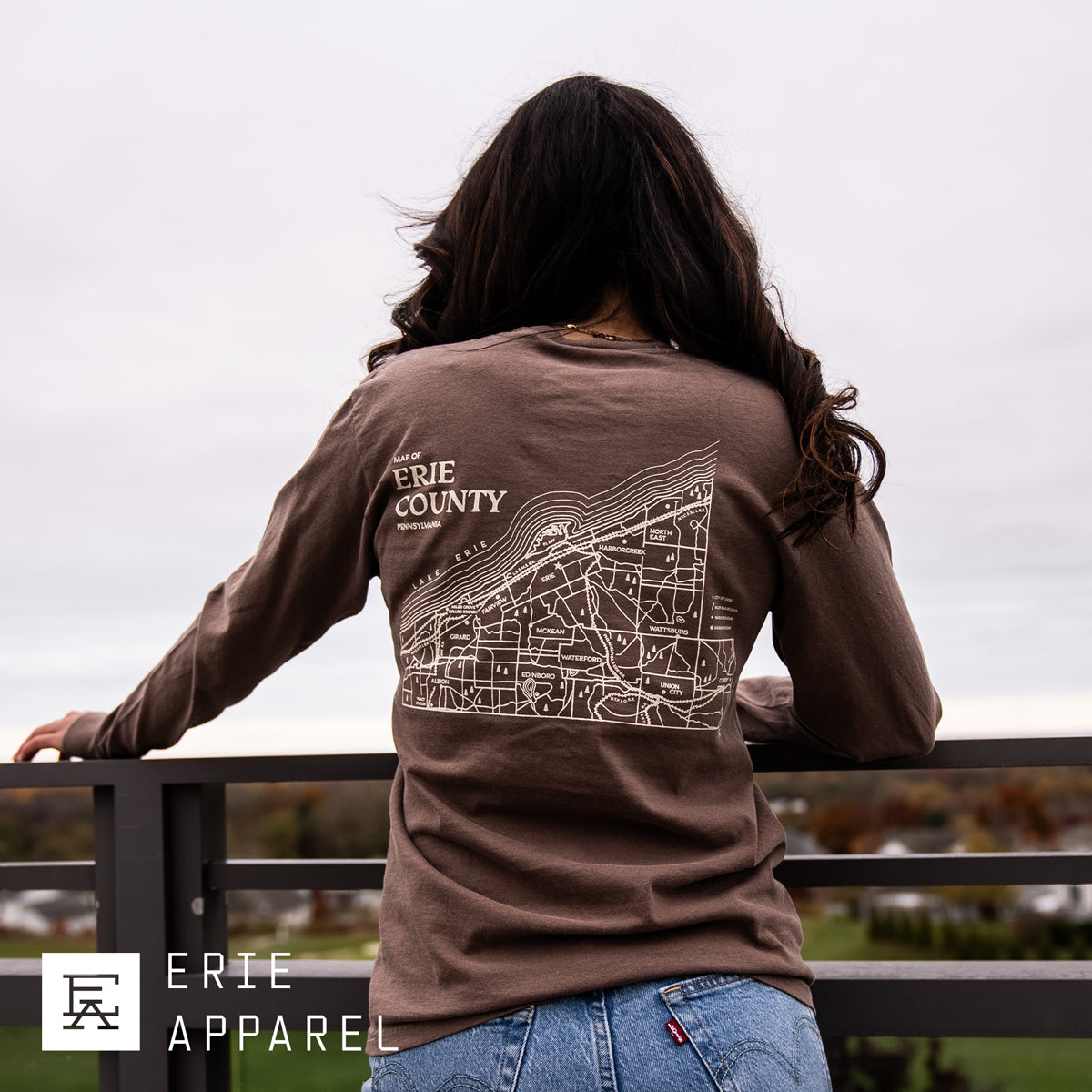 Vintage Erie County Map Long Sleeve Tee